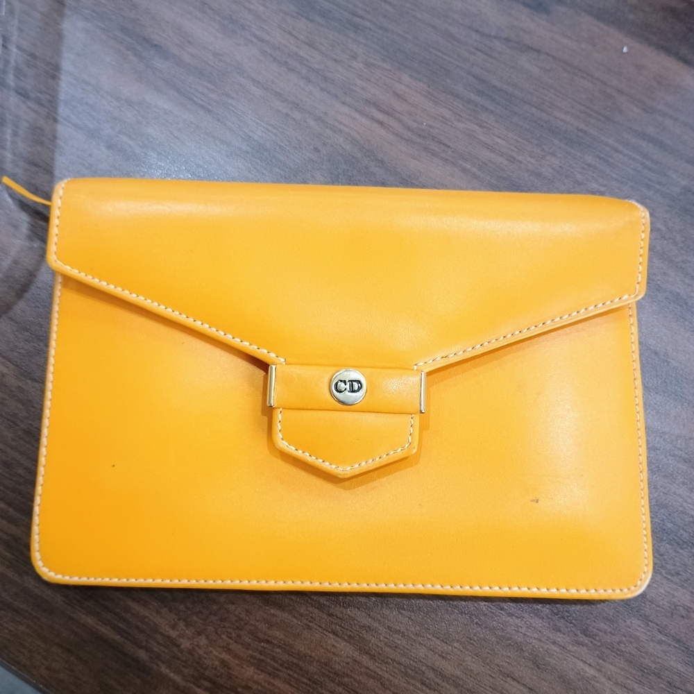 Dior Yellow Leather Clutch Small Wristlet